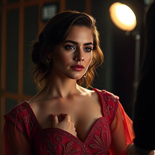 Professionele fotoshoot van een actrice in een theatrale setting