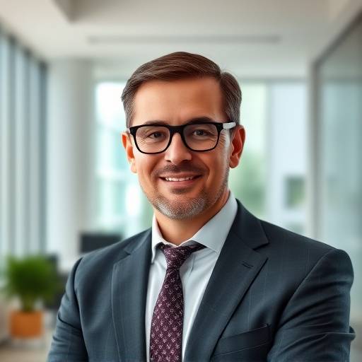 Zakelijk portret van een CEO met een zelfverzekerde uitstraling, genomen in een moderne kantooromgeving.